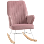 HOMCOM Accent Rocking Chairs, Upholstered Nursery Glider Rocker, Modern Armchair, Wingback Chair for Living Room and Bedroom, Pink