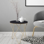 HOMCOM 17" Round Sofa Side Table, Wood Top End Table, Accent Coffee Table with Metal Leg for Living Room, Bedroom, Black and Gold