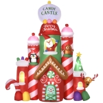 Outsunny 10ft Inflatable Christmas Candy Castle, Blow-Up Outdoor LED Yard Display, Built-in Rotating Colorful Light for Garden, Lawn, Party
