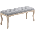 HOMCOM 43" Upholstered Entryway Bench, Linen Fabric Ottoman Stool with Button Tufted Seat, and Rubber Wood Legs, Grey