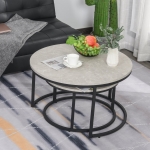 HOMCOM Coffee Table for Living Room, Modern Elegance Style Chipboard Set of 2 Nesting Side Coffee Tables, w/ Metal Base for Living Room Bedroom Office