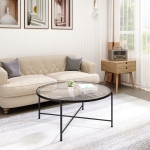 HOMCOM Modern Round Coffee Table with Tempered Glass Tabletop, Accent Side Table, Center Table for Living Room, Black
