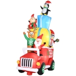 Outsunny 9ft Inflatable Santa Claus Driving a Gift Car with Elk, Elf and Two Penguins, Christmas Blow-Up Outdoor LED Yard Display