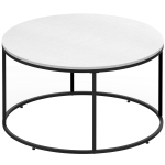 HOMCOM Modern Coffee Table, Round Center Table with Black Metal Frame for Living Room, White