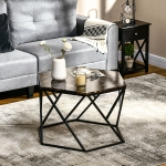 HOMCOM Coffee Table with High Gloss Marble Tabletop, Modern Cocktail Table with Steel Frame for Living Room, Black
