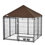 PawHut Outdoor Dog Kennel, Puppy Play Pen with Canopy Garden Playpen Fence Crate, Enclosure Cage w/ Rotating Bowl, 55.5" x 55.5" x 48", Black