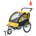 Aosom Elite 360 Swivel Double Child Two-Wheel Bicycle Cargo Trailer With 2 Security Harnesses - Yellow / Black