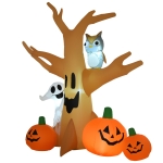 HOMCOM 7.5' Tall Lighted Inflatable Cute Halloween Decoration, Haunted Tree With Owl, Ghost, Pumpkins Indoor Outdoor for Garden, Lawn, Party, Holiday