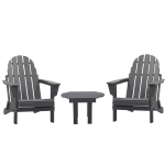 Outsunny 3 Piece Patio Furniture Set, 2 Folding Adirondack Chairs with Side Table for Backyard, Lawn, Deck, Garden, All Weather Plastic Lounger Fire Pit Seating, Dark Grey