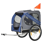 Aosom Bike Trailer Cargo Cart for Dogs and Pets with 3 Entrances Large Wheels for Off-Road & Mesh Screen, Blue/Grey