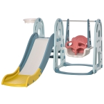 Qaba 3 in 1 Kids Slide and Swing Set with Basketball Hoop Adjustable Height Water-fillable Base Toddler Climber Playset Playground Activity Center Indoor Outdoor Exercise Toy