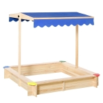 Outsunny Kids Wooden Cabana Sandbox Children Outdoor Backyard Playset w/ Bench Canopy