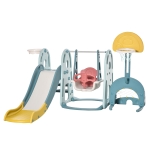 Qaba 5-in-1 Kids Slide and Swing Set with Basketball Hoop, Soccer Goal, Ring Toss Game, Water-fillable Base Toddler Playset Activity Center Indoor/Outdoor Toy