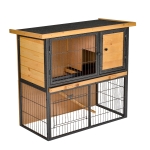PawHut Outdoor Rabbit Cage Elevated Pet House w/ Slide-Out Tray, Natural Wood & Black