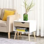 HOMCOM Set of 2 Bedside Table with Drawer and Shelf, Modern Nightstand, End Table for Bedroom, Living Room