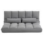 HOMCOM Convertible Floor Sofa Chair, Folding Couch Bed, Guest Chaise Lounge with 2 Pillows, Adjustable Backrest and Headrest, Light Grey