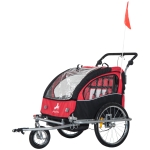 Aosom Elite Double Child Two-Wheel Bicycle Trailer with 2 Safety Harnesses - Red / Black