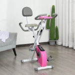 Soozier Foldable Magnetic Exercise Bike with Backrest Indoor Stationary Upright Fitness Bike X Bike with Tablet Holder for Health & Fitness, Pink