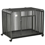 PawHut Heavy Duty Dog Crate, Foldable Kennel Cage, w/ Removable Tray, 4 Locking Wheels