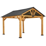 Outsunny 11'x13' Wooden Frame Gazebo, Permanent Metal Roof Gazebo ...