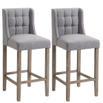 HOMCOM Modern Bar Stools Set of 2, Tufted Upholstered Barstools, Pub Chairs with Back, Rubber Wood Legs for Kitchen, Dinning Room, Grey