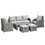 Outsunny 6-Piece Outdoor Rattan Wicker Set Cushioned Sofa, Recliner, Footstool, Table