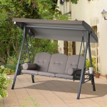 Outsunny 3 Seater Porch Swing Heavy Duty Outdoor Swing Chair Outdoor Lounge Hammock Cushioned Seat W/ Tilt Canopy, Brown