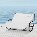 Outsunny Double Chaise Lounger Garden Rocker Sun Bed Outdoor Hammock Chair Texteline with Pillow Cream White