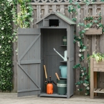 Outsunny 30" x 21" x 71" Garden Storage Shed, Sheds & Outdoor Storage Outdoor Workshop Yard Tool Utility Storage House Water-resistant All-weather Cover Spire Roof with 3 Tiers Shelves Grey