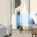 HOMCOM Freestanding Tower Fan Cooling for Home Bedroom with Oscillating, 3 Speed, 12h Timer, LED Sensor Panel, Remote Controller, Silver