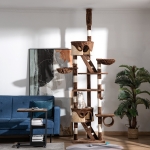 PawHut 94"-102" Huge Cat Tree Ceiling High Cat Condo Scratching Post Activity Center Multi-Level Play House
