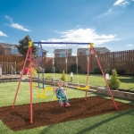 Outsunny Metal Swing Set with 2 Seats Glider A-Frame Stand Adjustable Hanging Rope for Backyard Playground Outdoor Playset for Kid Age 3-8 Years Old 352lbs