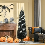 HOMCOM 6 Pencil Christmas Tree, Slim Artificial Xmas Tree with Realistic Branches, Sturdy Metal Stand, Black