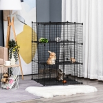 PawHut 3-Tier Small Animal Cage Bunny Hutch Portable Metal Wire with Ramps for Kitten Chinchilla, Black