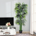 Outsunny 6FT Artificial Bamboo Tree Fake Decorative Plant with Nursery Pot for Indoor Outdoor Décor