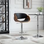 HOMCOM Modern Style Adjustable Bar Chair, PU Leather Swivel Bar Stool with Back, Footrest for Kitchen, Home Bar, Counter, Coffee Shop, Black and Walnut