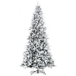 HOMCOM 7ft Pine Snow Flocked Artificial Christmas Tree with Downswept 616 Realistic Cedar Branches, Auto Open, Home Holiday Decoration, Green