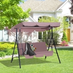 Outsunny Metal 3-Seater Outdoor Swing Chair Cushioned Porch Swing Garden Lounger Patio Hammock with Frame and Canopy Brown