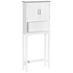 kleankin Modern Over The Toilet Storage Cabinet, Double Door Over Toilet Bathroom Organizer with Adjustable Shelf and Open Shelf, Grey