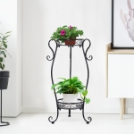 Outsunny 2 Shelf Flower Pot Stand 2-Tier Freestanding Plant Display Rack Indoor Outdoor Metal Easy to clean porch, patio, backyard