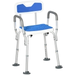 HOMCOM EVA Padded Shower Chair with Arms and Back, Bath Seat with Adjustable Height, Anti-slip Shower Bench for Seniors and Disabled, Tool-Free Assembly, 299lbs