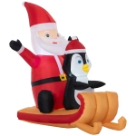 Outsunny 5ft Inflatable Christmas Santa Claus and Penguin on Sleigh, Blow-Up Outdoor LED Yard Display