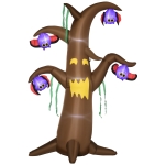 Outsunny 8ft Inflatable Halloween Ghost Tree with Upside-down Bats Showing Teeth, Wings - Blow-Up Outdoor LED Display