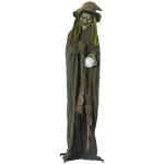 Outsunny 74" Life Size Outdoor Halloween Decoration - Talking Skeleton Witch, Animated Prop with Sound and Motion Activated, Light Up Eyes and Multicolored Magic Ball, Green