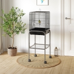 PawHut 44.5"H Metal Bird Cage Parrot Play Spot Stand w/ Wheel Storage Shelf Multi-doors Black