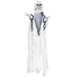 Outsunny 60" Life Size Outdoor Halloween Decoration - Hanging Grim Reaper in White Robe, Animated Prop with Sound and Motion Activated, Light Up Eyes, Howling and Chain Sound