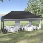 Outsunny 20' x 10' Pop Up Canopy Tent Folding Instant Shelter Gazebo with Removable Sidewalls, 4 Windows, 4 Sand Weights Bags and Carrying Bag, Black