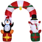 Outsunny 9ft Christmas Inflatable Candy Cane Archway with Penguin Snowman on Gift Box, Blow-Up Outdoor LED Yard Display