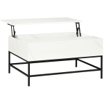 HOMCOM Modern Lift Top Coffee Table with Hidden Storage Compartment and Metal Legs for Living Room, Home Office, White