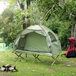 Outsunny Compact Pop Up Portable Folding Outdoor Elevated Camping Cot Tent Combo Set Dark Green
